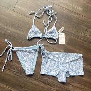 NWT dippin daisys nocturnal triangle bikini set 3 piece in twin fin blue